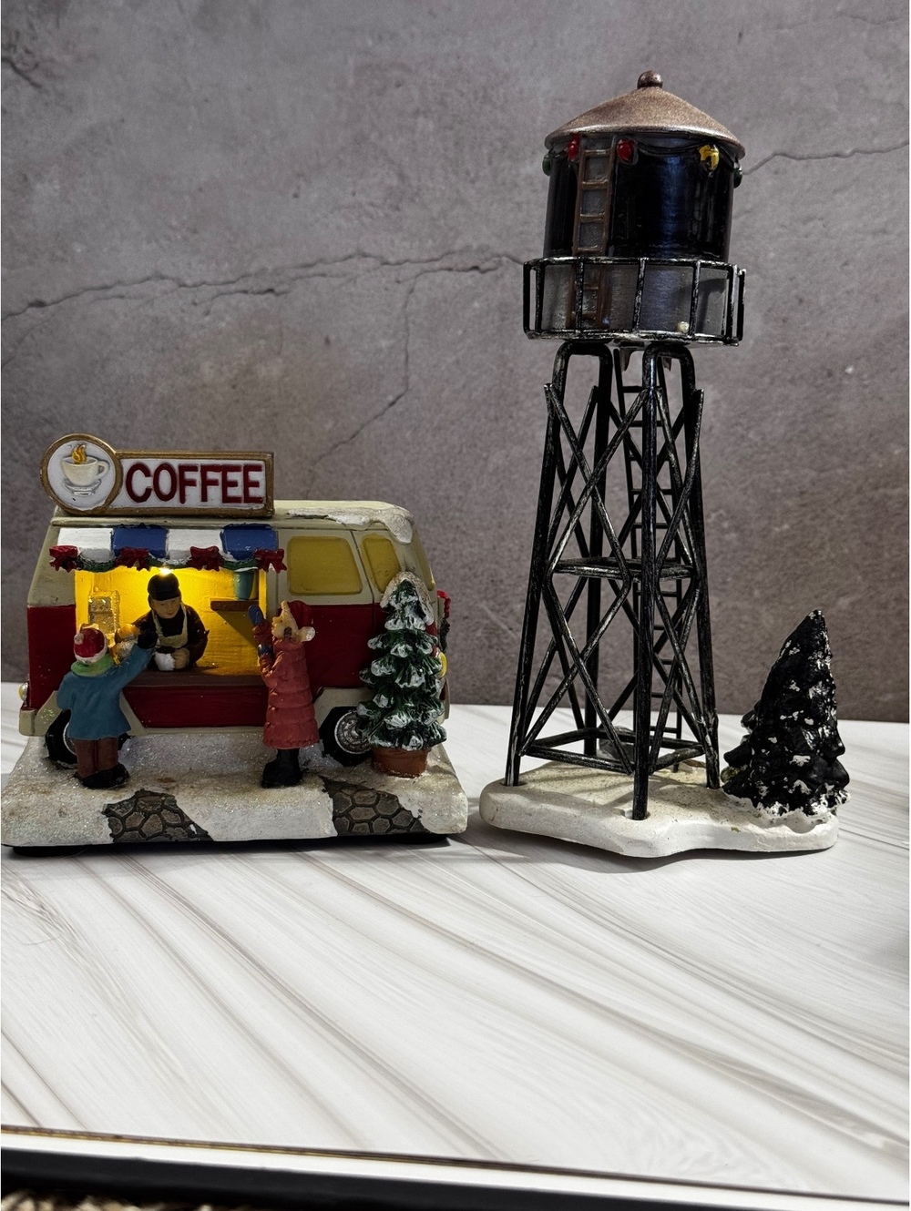 Holiday Time LED Coffee Shop & Water Tower Christmas Village Set of 2